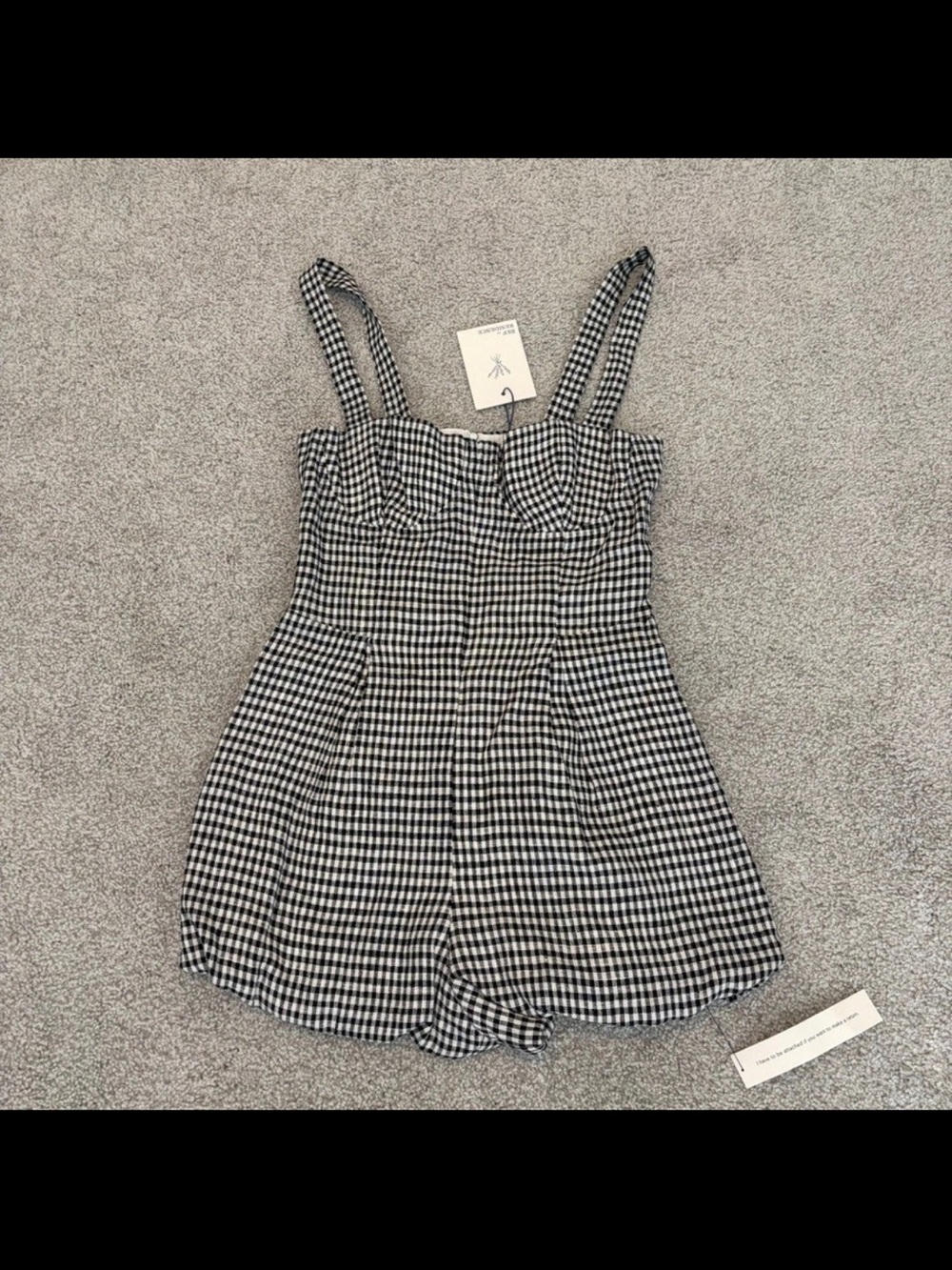 Reformation Black and White Gingham Lydia Linen Romper